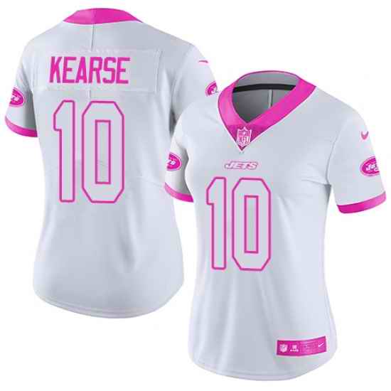 Nike Jets #10 Jermaine Kearse White Pink Womens Stitched NFL Limited Rush Fashion Jersey